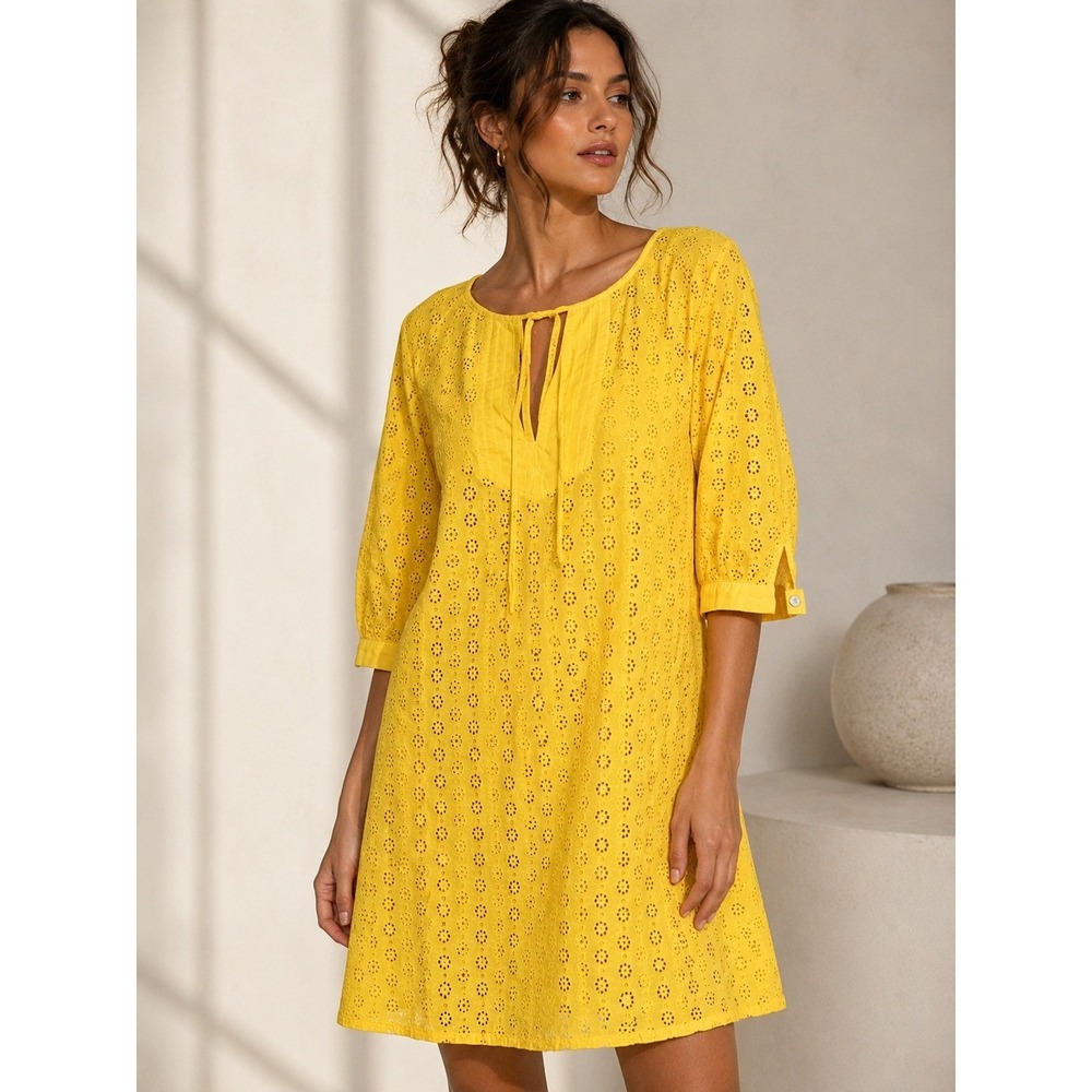 Y2K Juicy‎ Couture Yellow Eyelet Cotton Mini Dress Medium